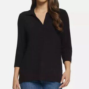 NEW Matty M Women's M Black Johnny Collar Sleeve Polo Shirt 3/4 Sleeve